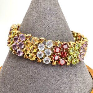 Gold Over Sterling Silver 925 Multi-Gemstone Tennis Bracelet Size 7.25" Length